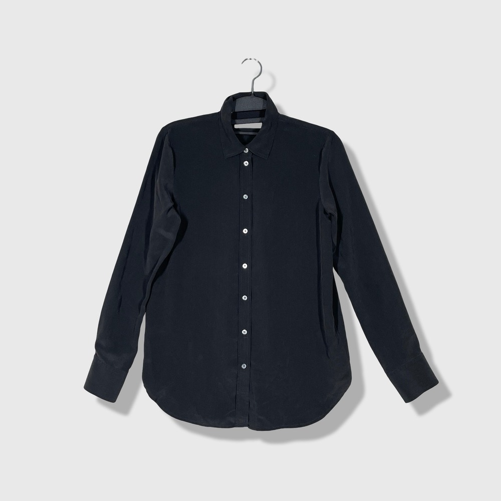 Everlane Silk Relaxed Shirt Womens 00 Black Minimalist Quiet Luxury Academia
